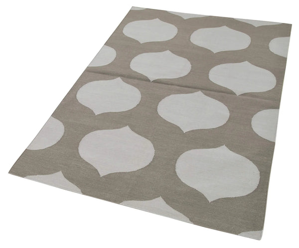 Geometric Duri Gri Geometrik Pamuk Yün El Dokuma Halısı 107x165 Agacan