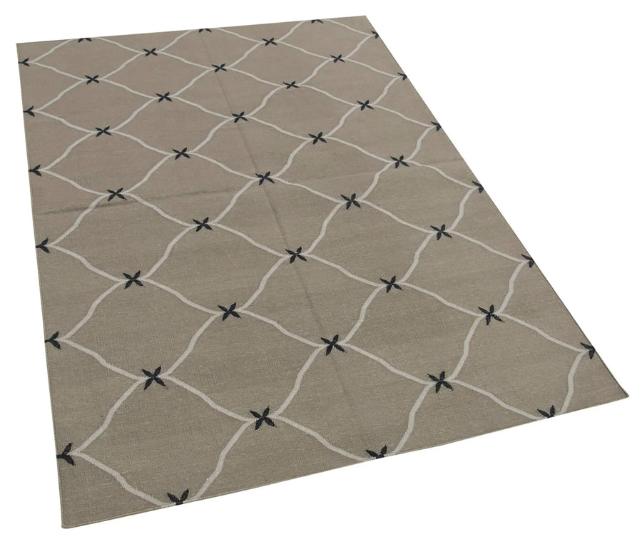 Geometric Duri Gri Geometrik Pamuk Yün El Dokuma Halısı 110x163 Agacan