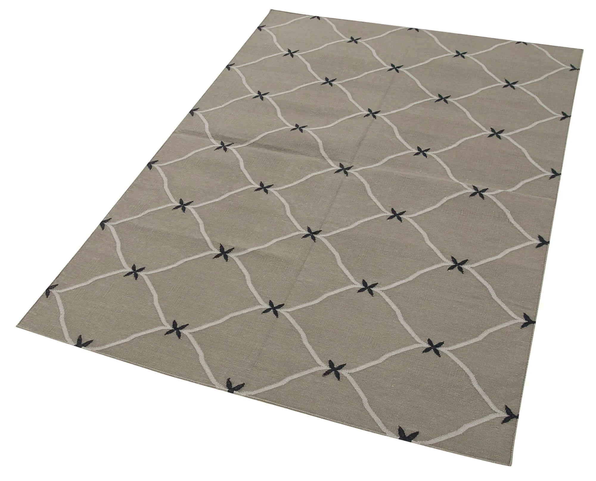 Geometric Duri Gri Geometrik Pamuk Yün El Dokuma Halısı 110x163 Agacan