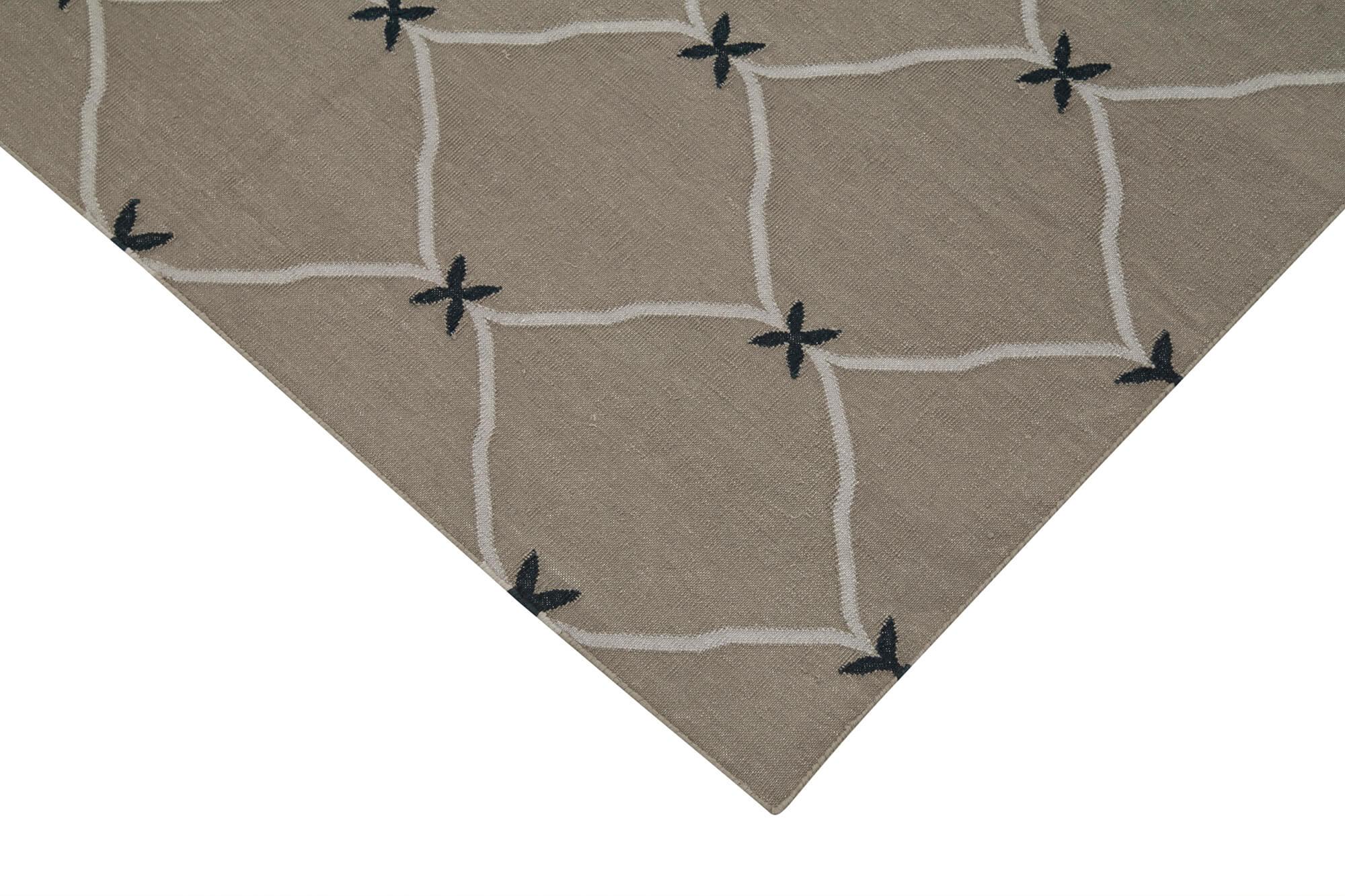 Geometric Duri Gri Geometrik Pamuk Yün El Dokuma Halısı 110x163 Agacan