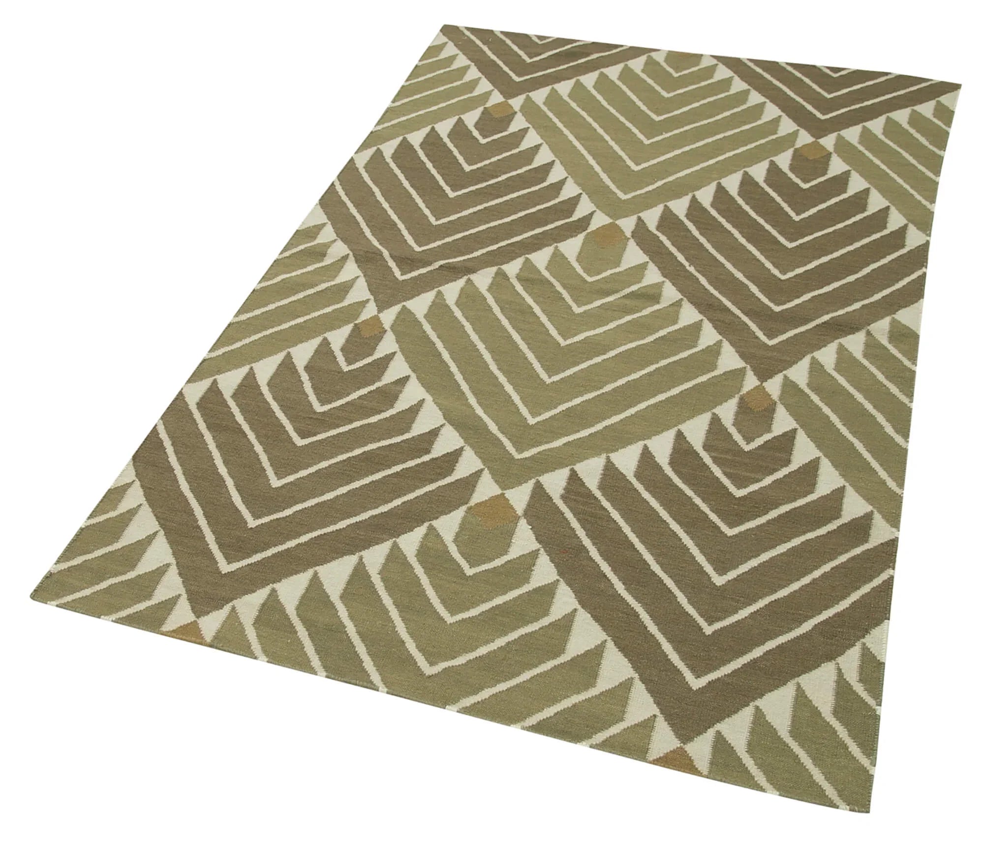 Geometric Duri Yeşil Geometrik Pamuk Yün El Dokuma Halısı 107x172 Agacan