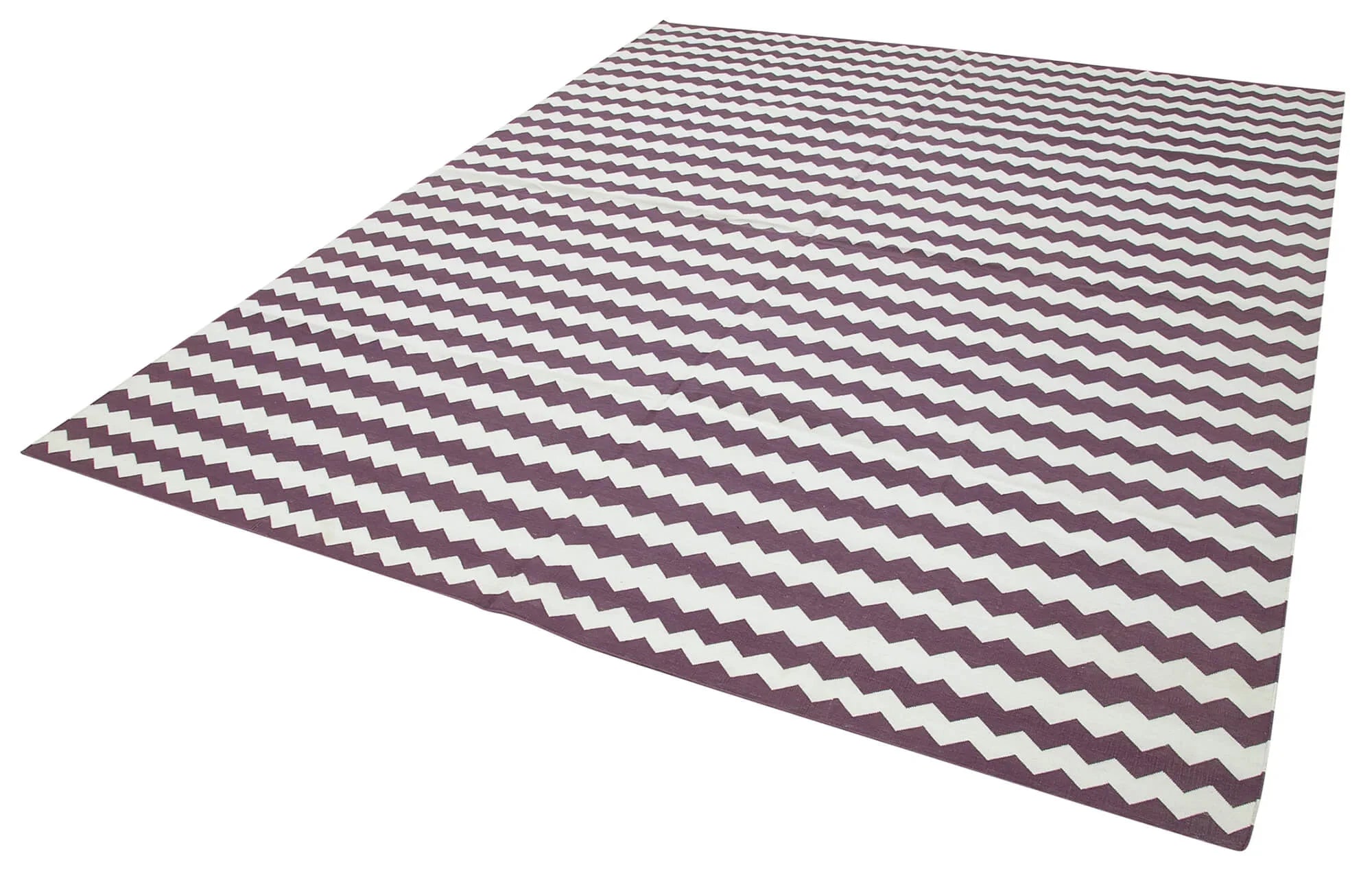 Geometric Duri Mor Geometrik Pamuk Yün El Dokuma Halısı 243x306 Agacan