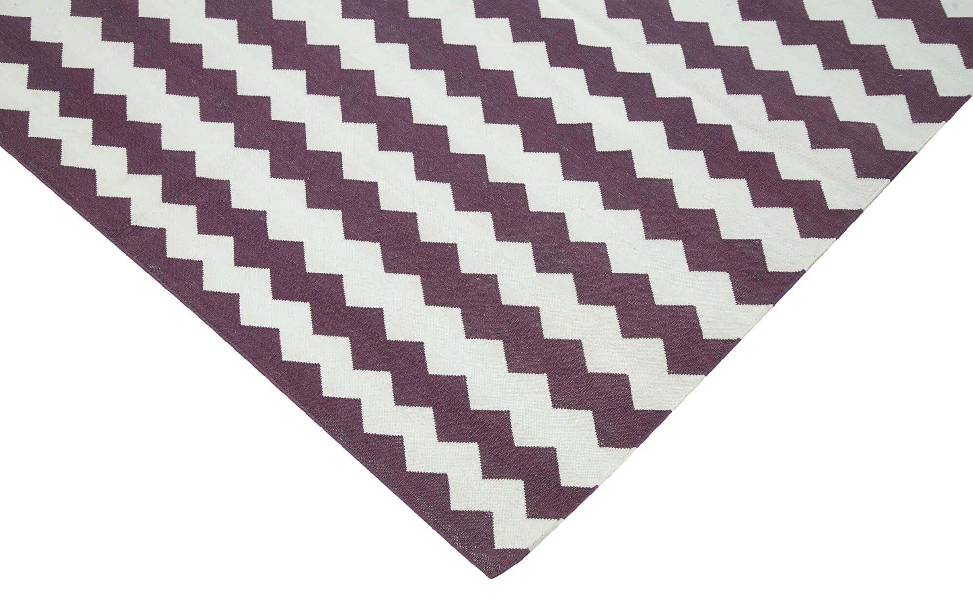 Geometric Duri Mor Geometrik Pamuk Yün El Dokuma Halısı 243x306 Agacan