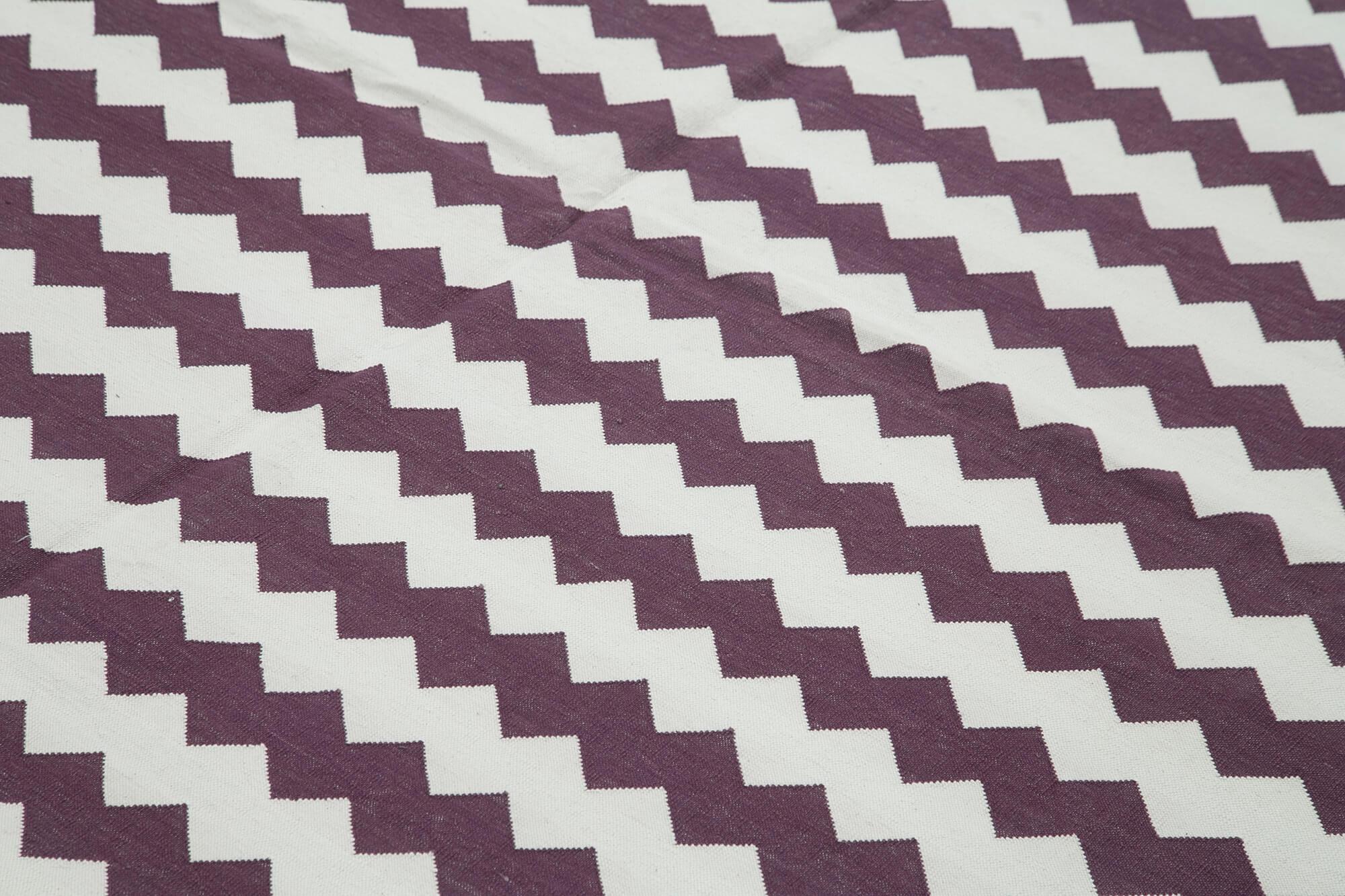 Geometric Duri Mor Geometrik Pamuk Yün El Dokuma Halısı 243x306 Agacan