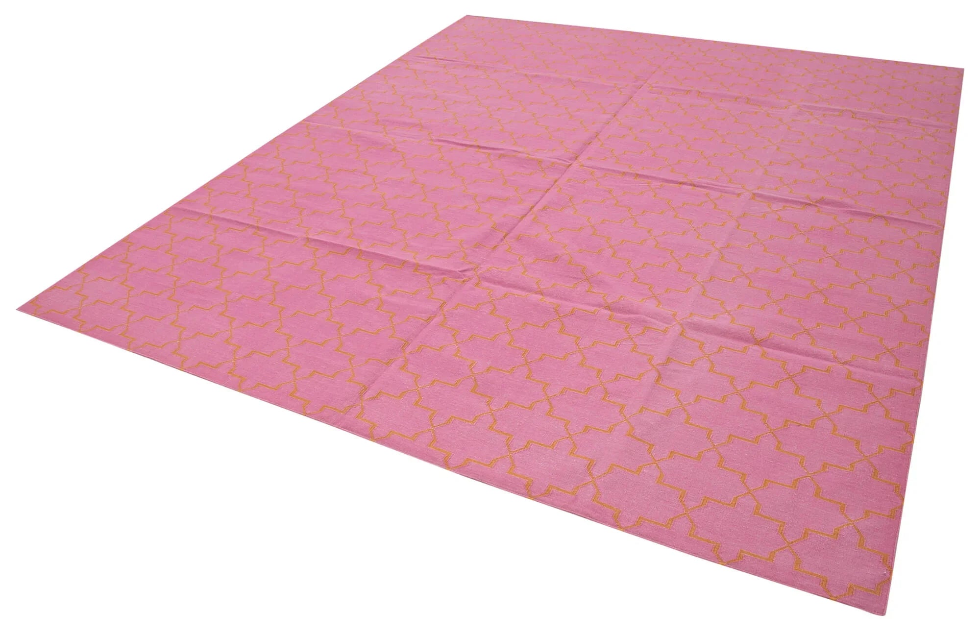 Geometric Duri Turuncu Geometrik Pamuk Yün El Dokuma Halısı 251x300 Agacan