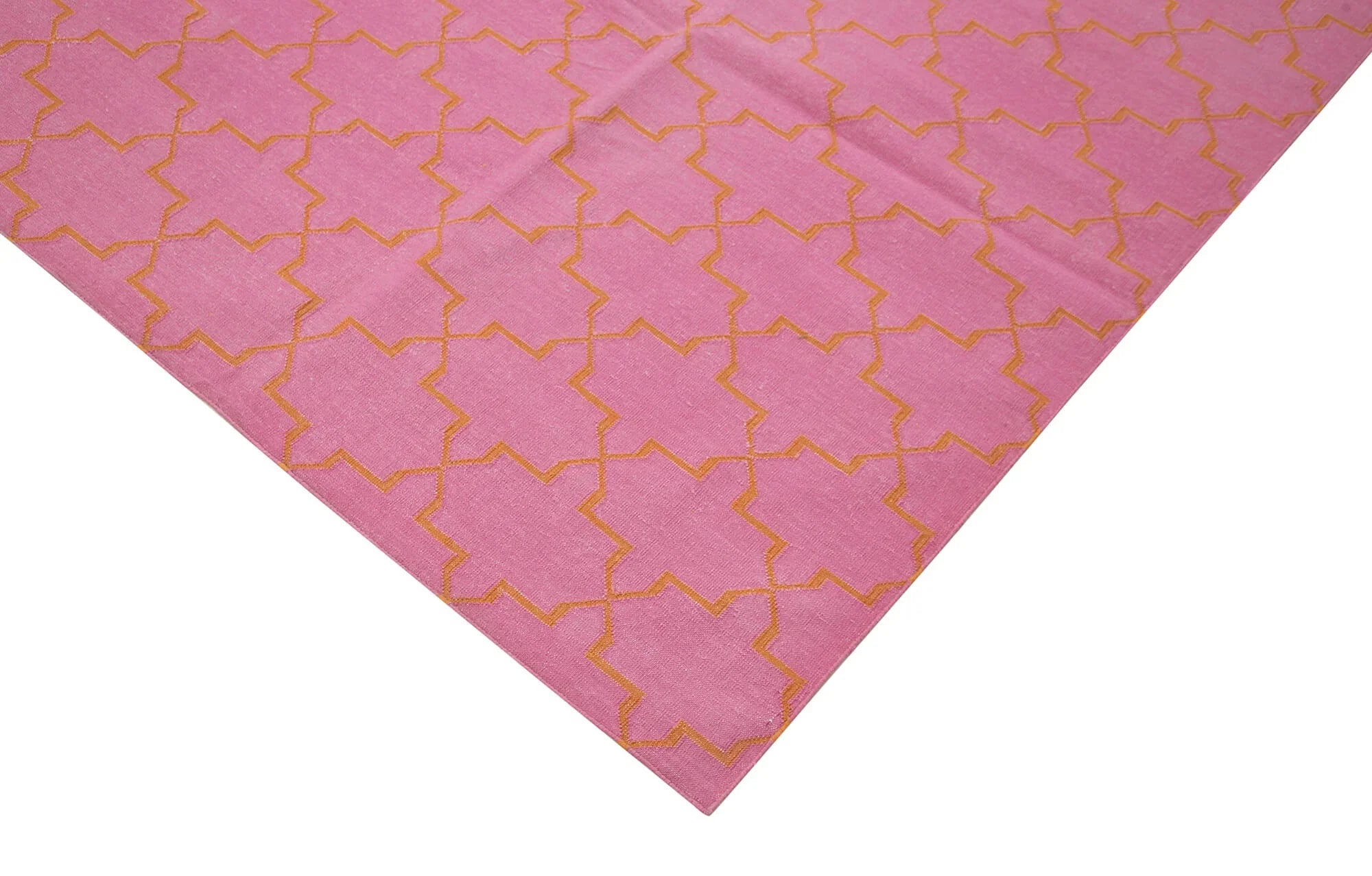 Geometric Duri Turuncu Geometrik Pamuk Yün El Dokuma Halısı 251x300 Agacan