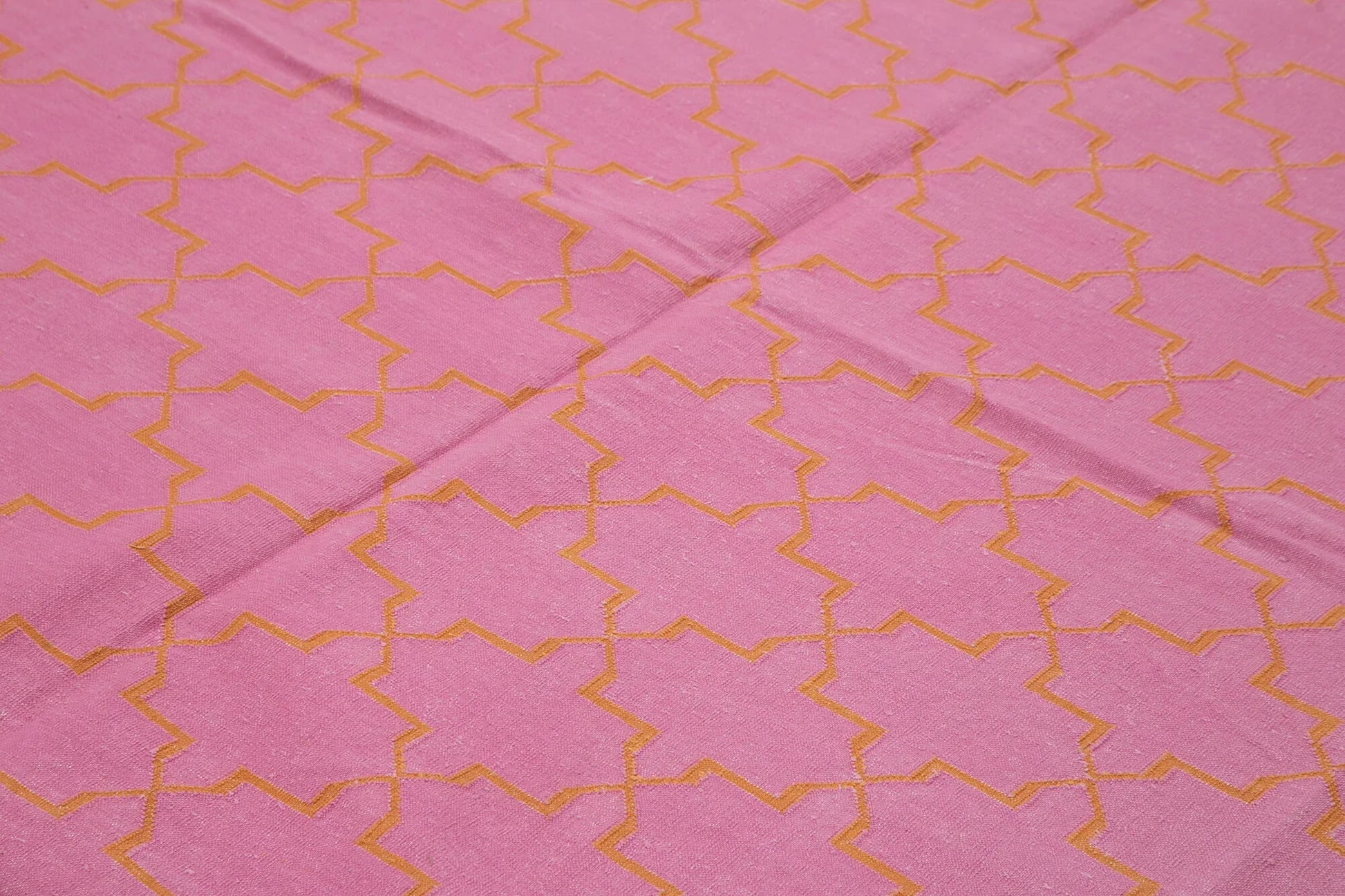 Geometric Duri Turuncu Geometrik Pamuk Yün El Dokuma Halısı 251x300 Agacan