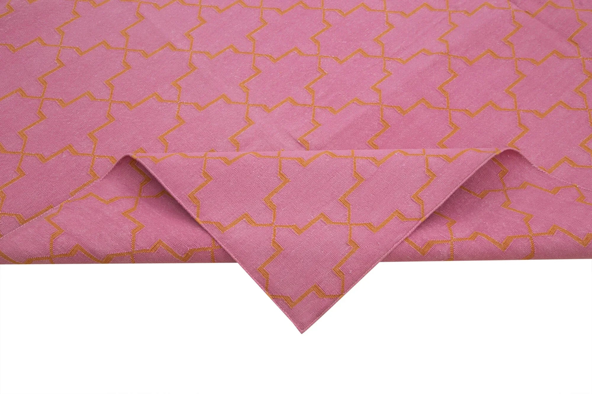 Geometric Duri Turuncu Geometrik Pamuk Yün El Dokuma Halısı 251x300 Agacan