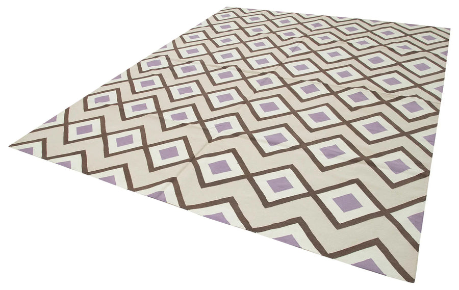 Geometric Duri Bej Geometrik Pamuk Yün El Dokuma Halısı 250x307 Agacan