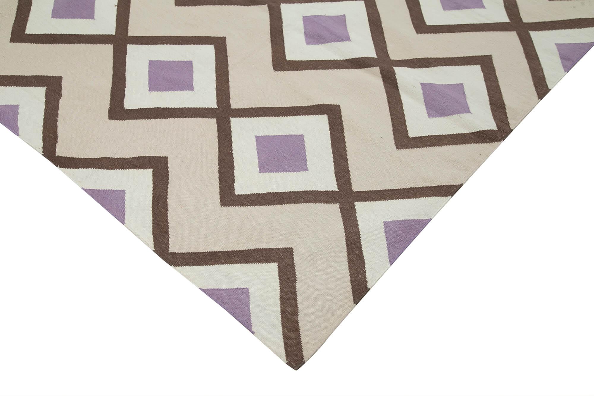 Geometric Duri Bej Geometrik Pamuk Yün El Dokuma Halısı 250x307 Agacan