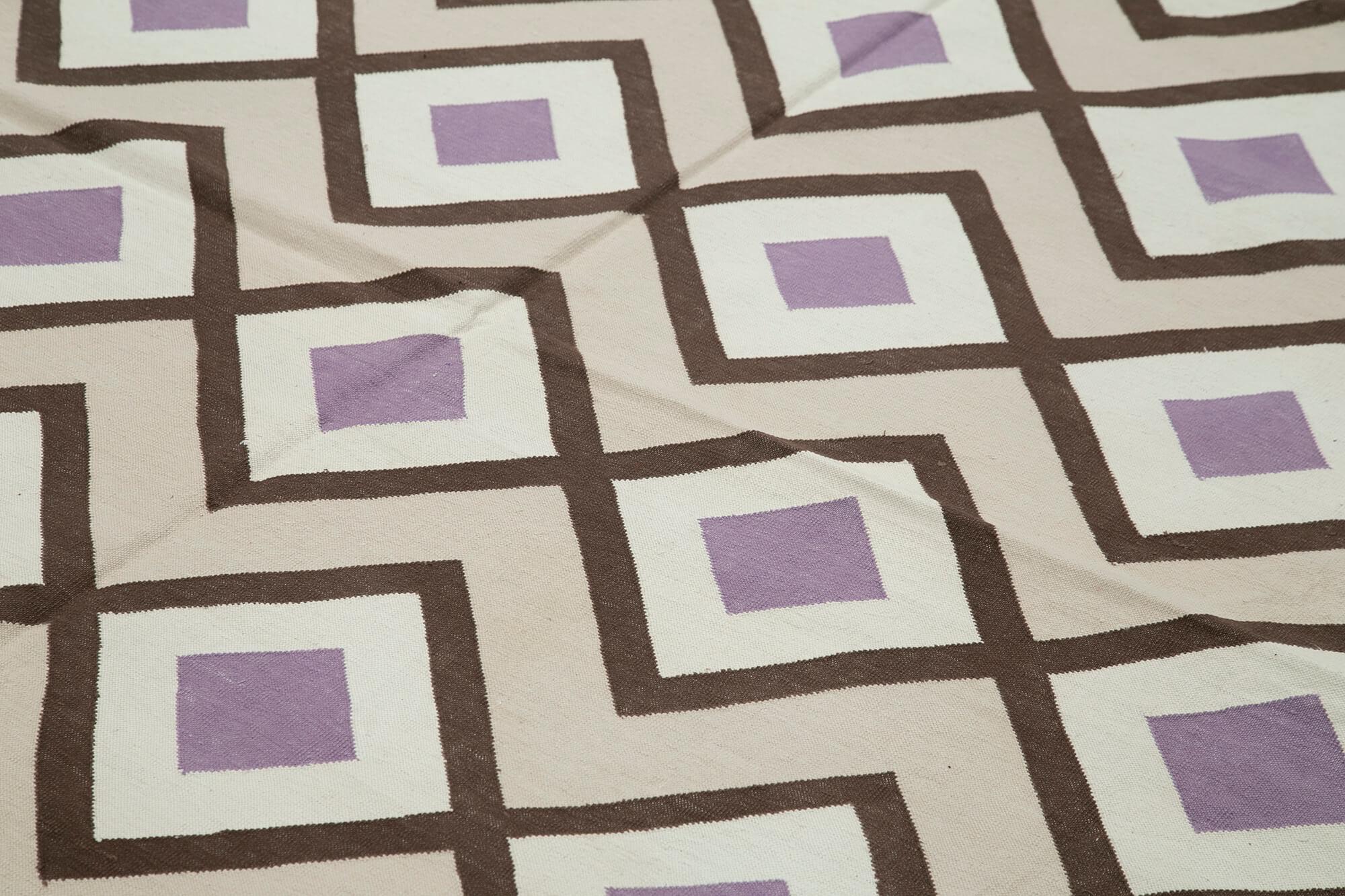 Geometric Duri Bej Geometrik Pamuk Yün El Dokuma Halısı 250x307 Agacan