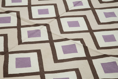 Geometric Duri Bej Geometrik Pamuk Yün El Dokuma Halısı 250x307 Agacan