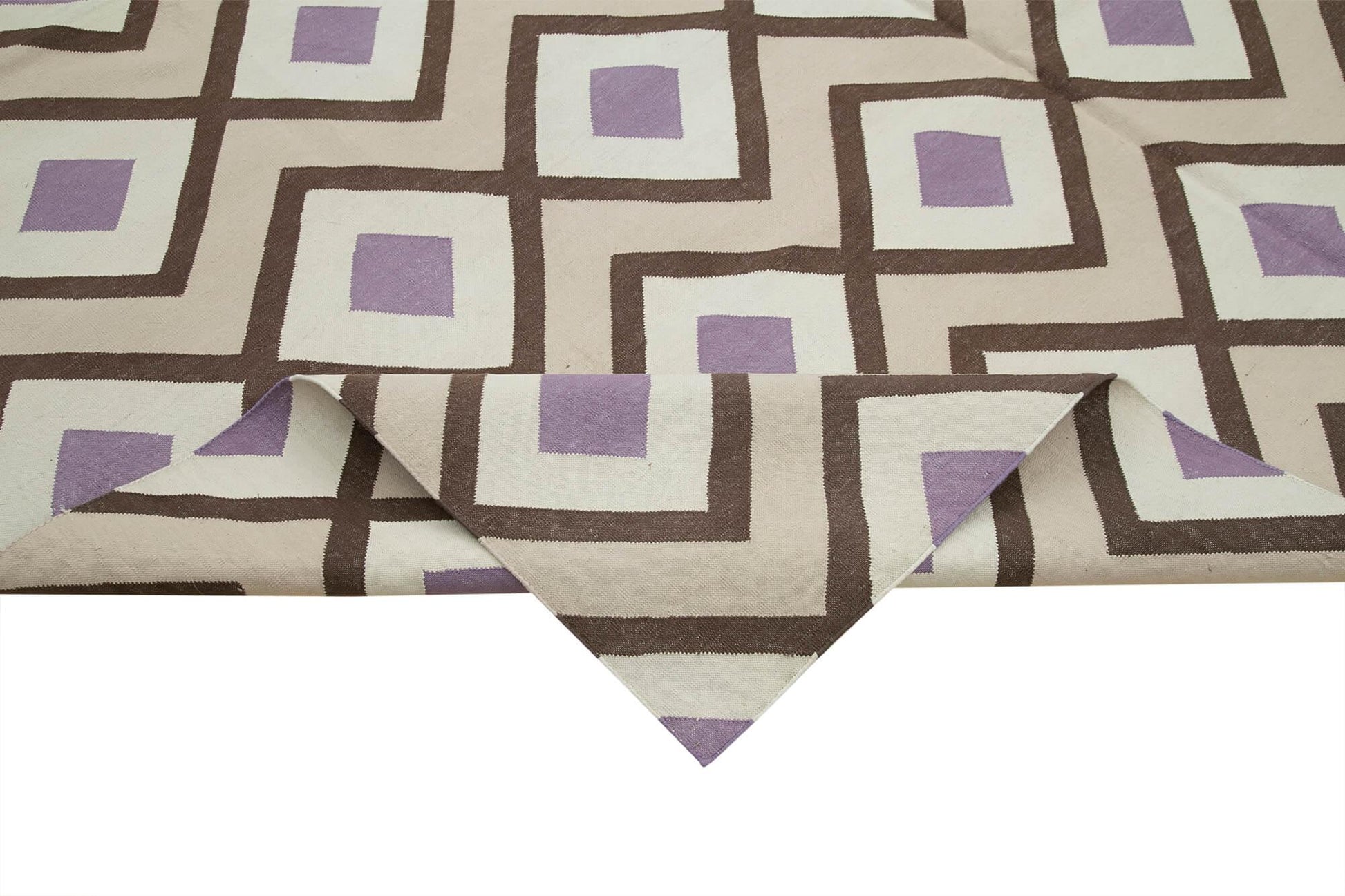 Geometric Duri Bej Geometrik Pamuk Yün El Dokuma Halısı 250x307 Agacan
