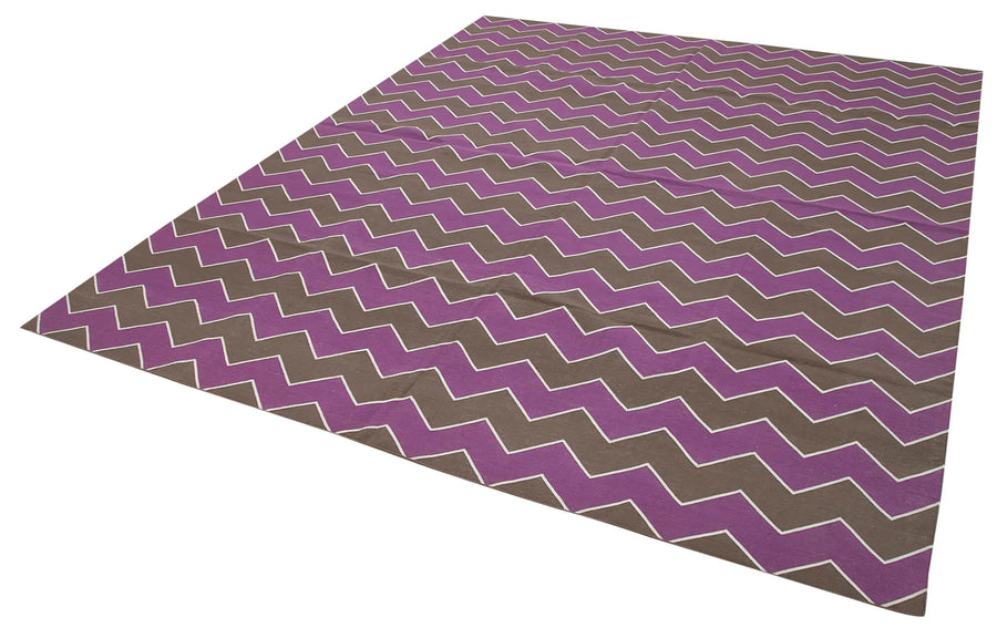 Geometric Duri Mor Geometrik Pamuk Yün El Dokuma Halısı 245x298 Agacan
