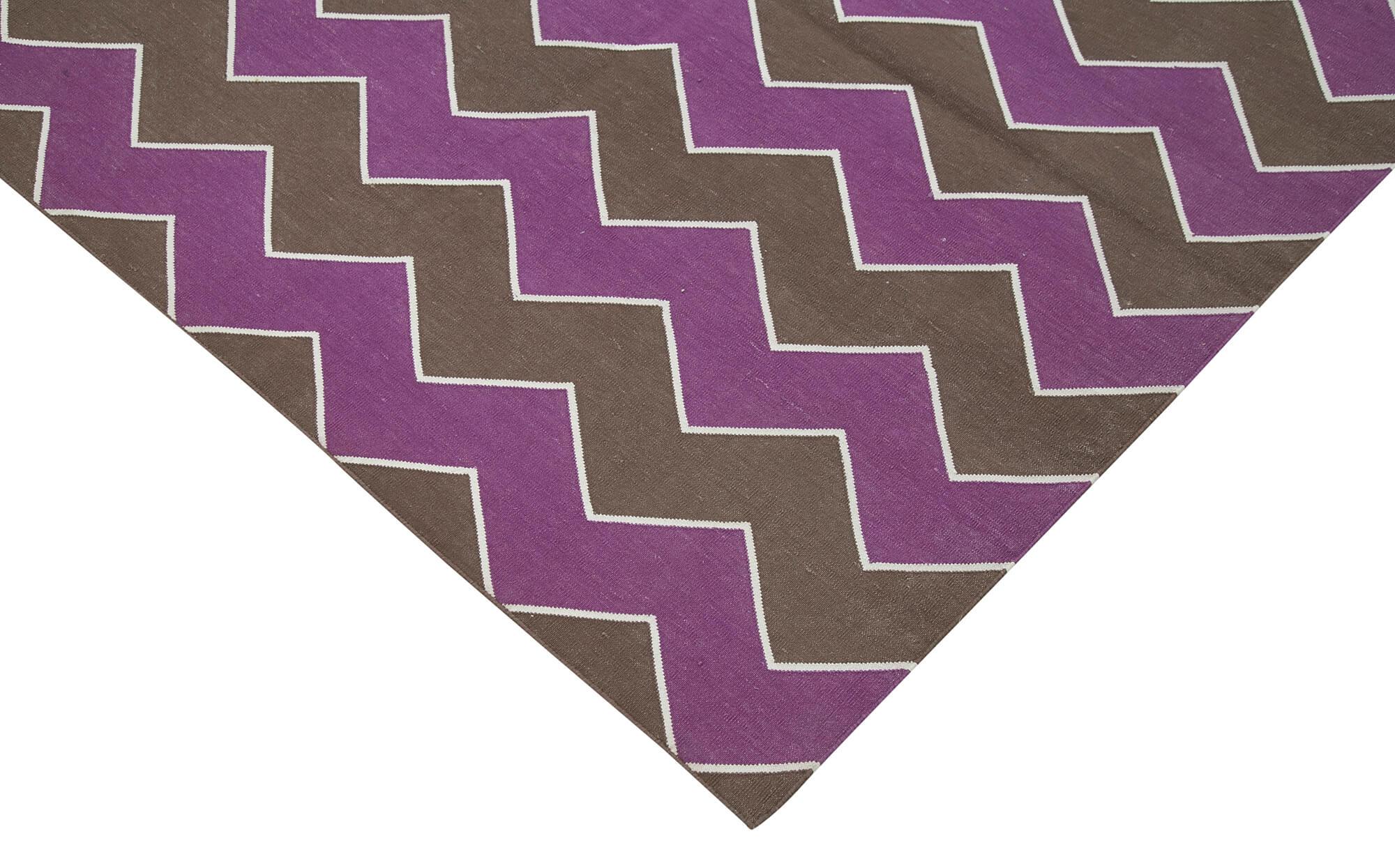 Geometric Duri Mor Geometrik Pamuk Yün El Dokuma Halısı 245x298 Agacan