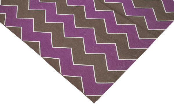 Geometric Duri Mor Geometrik Pamuk Yün El Dokuma Halısı 245x298 Agacan