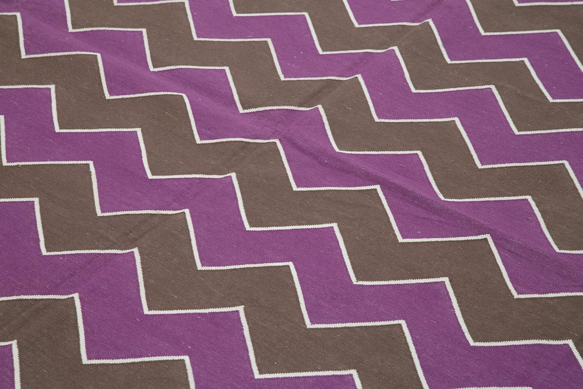 Geometric Duri Mor Geometrik Pamuk Yün El Dokuma Halısı 245x298 Agacan