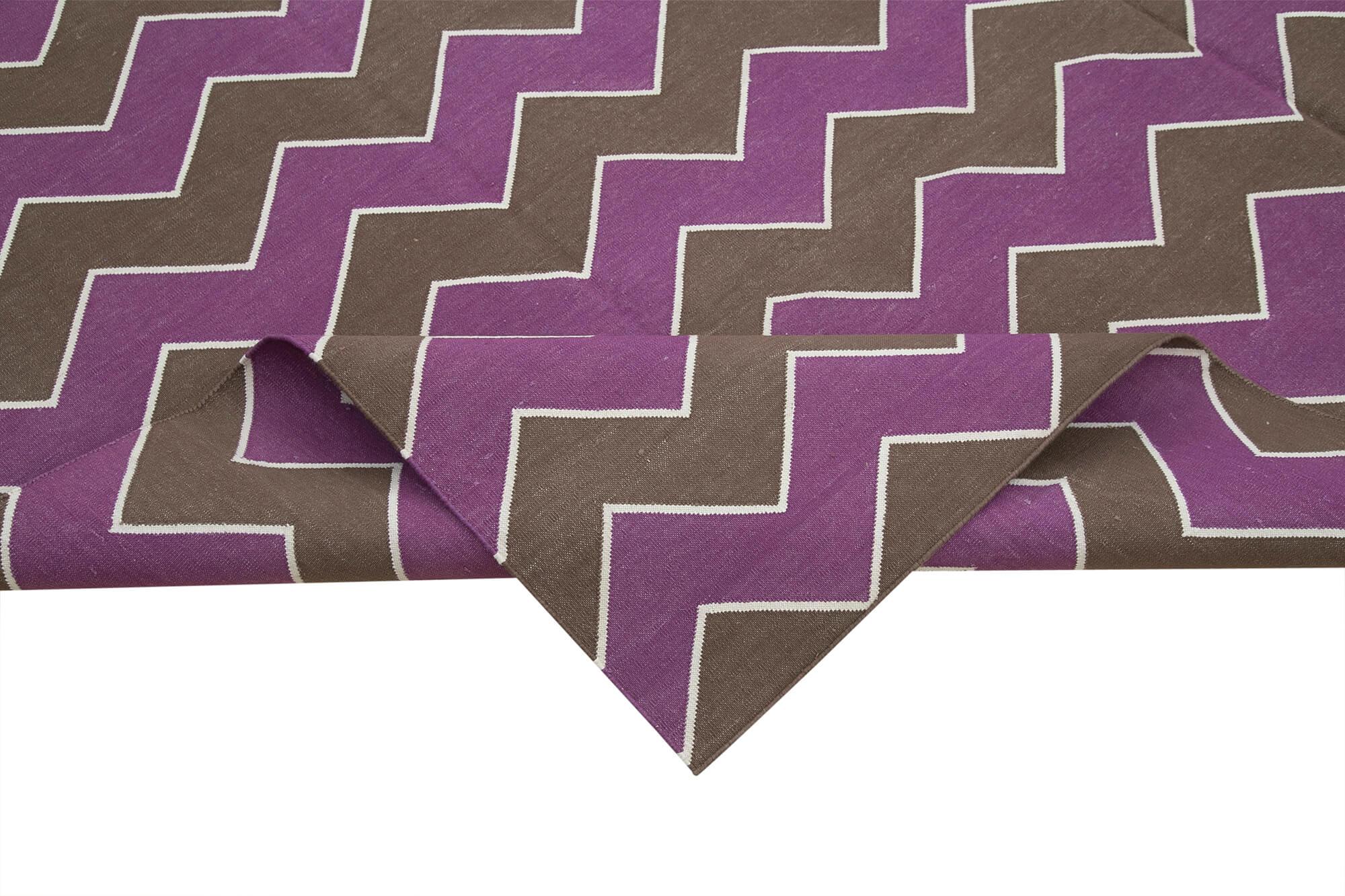 Geometric Duri Mor Geometrik Pamuk Yün El Dokuma Halısı 245x298 Agacan