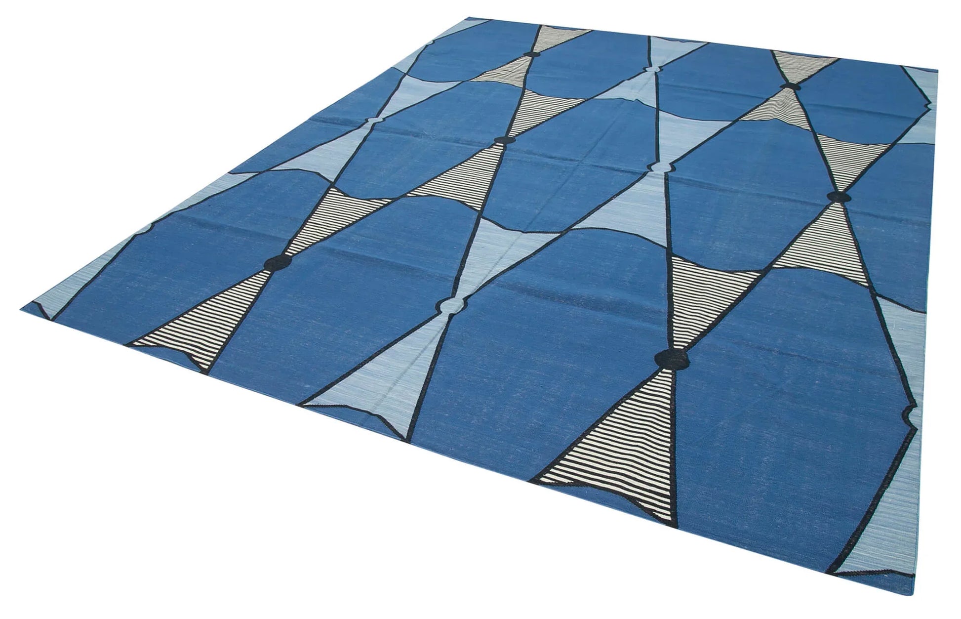 Geometric Duri Mavi Geometrik Pamuk Yün El Dokuma Halısı 243x298 Agacan