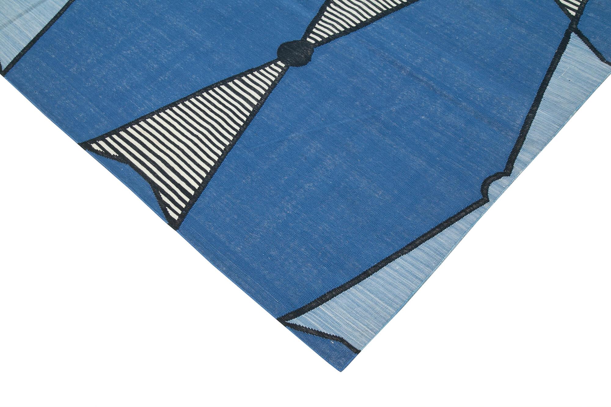 Geometric Duri Mavi Geometrik Pamuk Yün El Dokuma Halısı 243x298 Agacan