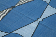 Geometric Duri Mavi Geometrik Pamuk Yün El Dokuma Halısı 243x298 Agacan