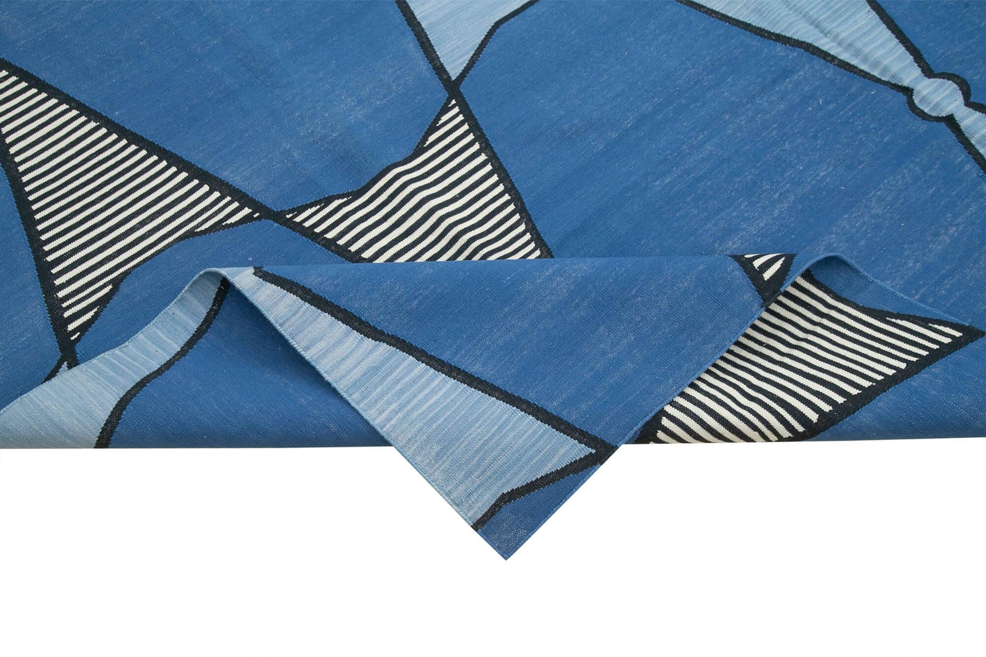 Geometric Duri Mavi Geometrik Pamuk Yün El Dokuma Halısı 243x298 Agacan