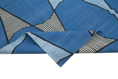 Geometric Duri Mavi Geometrik Pamuk Yün El Dokuma Halısı 243x298 Agacan