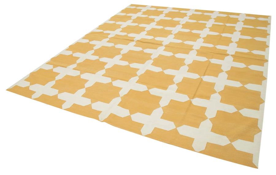 Geometric Duri Sarı Geometrik Pamuk Yün El Dokuma Halısı 250x295 Agacan