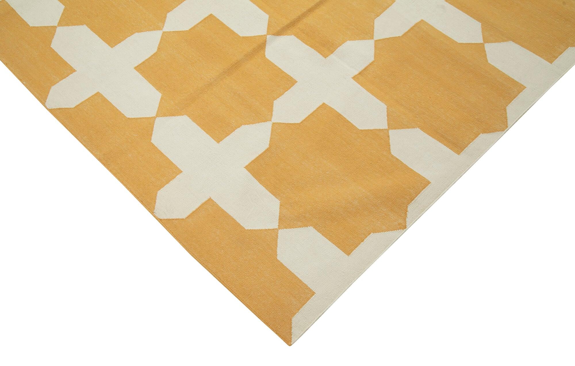 Geometric Duri Sarı Geometrik Pamuk Yün El Dokuma Halısı 250x295 Agacan