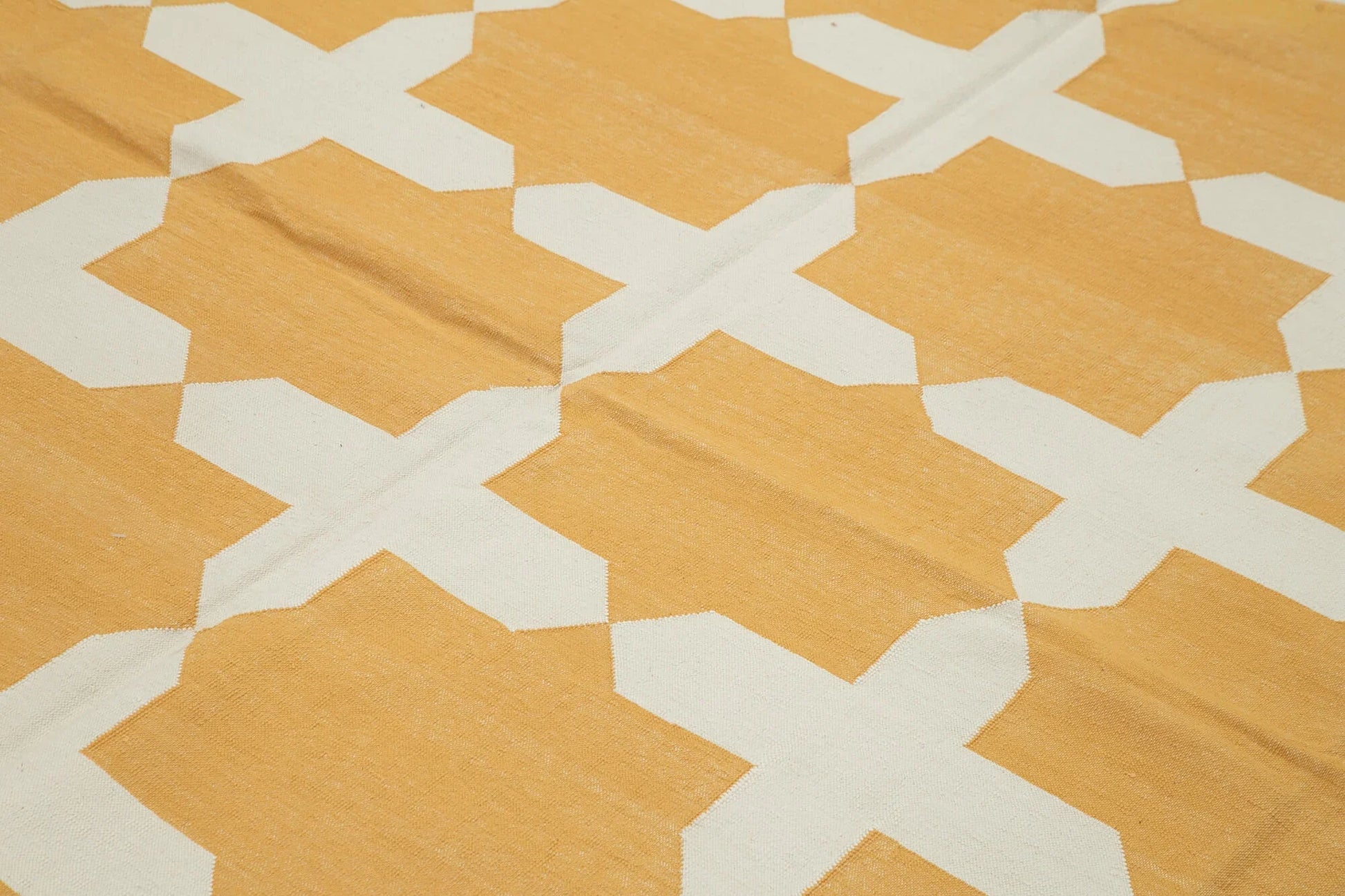 Geometric Duri Sarı Geometrik Pamuk Yün El Dokuma Halısı 250x295 Agacan