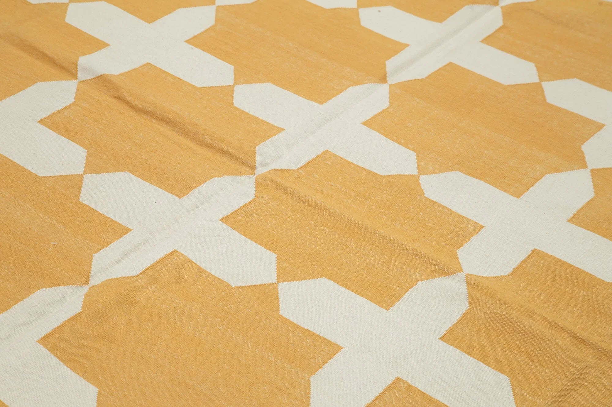 Geometric Duri Sarı Geometrik Pamuk Yün El Dokuma Halısı 250x295 Agacan