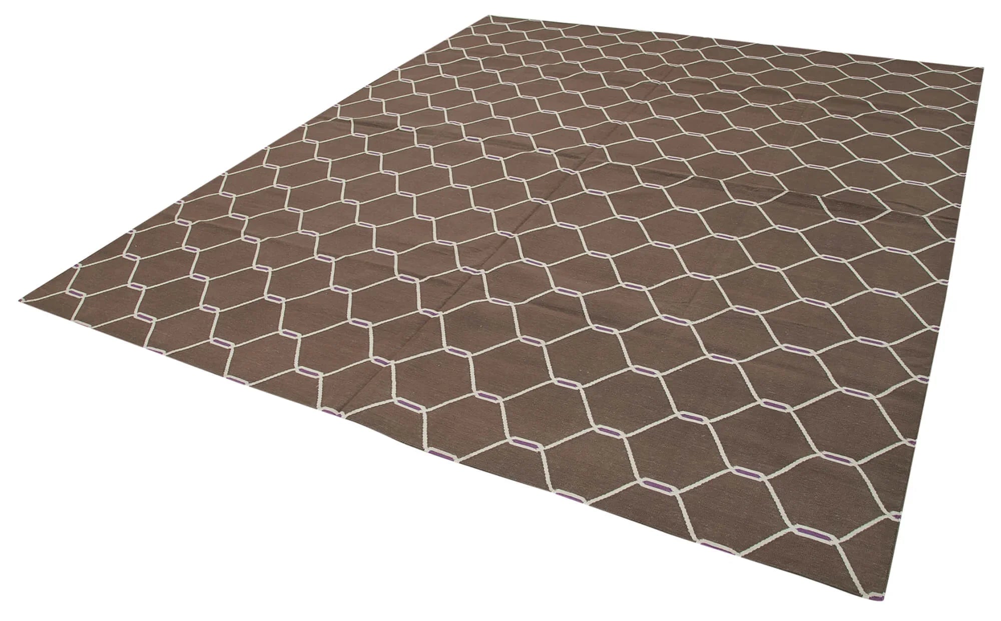 Geometric Duri Kahverengi Geometrik Pamuk Yün El Dokuma Halısı 250x296 Agacan