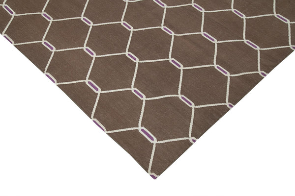 Geometric Duri Kahverengi Geometrik Pamuk Yün El Dokuma Halısı 250x296 Agacan