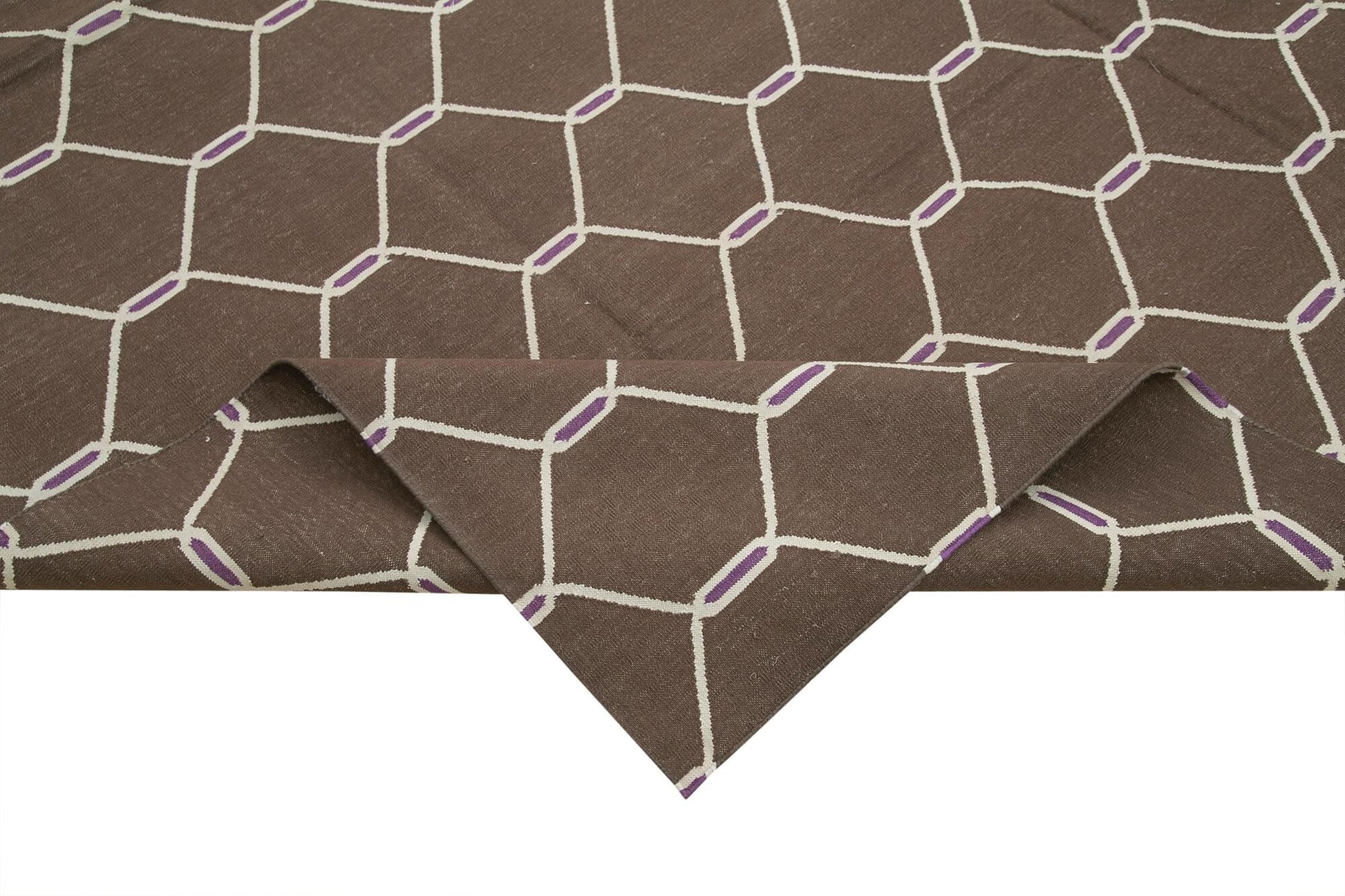 Geometric Duri Kahverengi Geometrik Pamuk Yün El Dokuma Halısı 250x296 Agacan