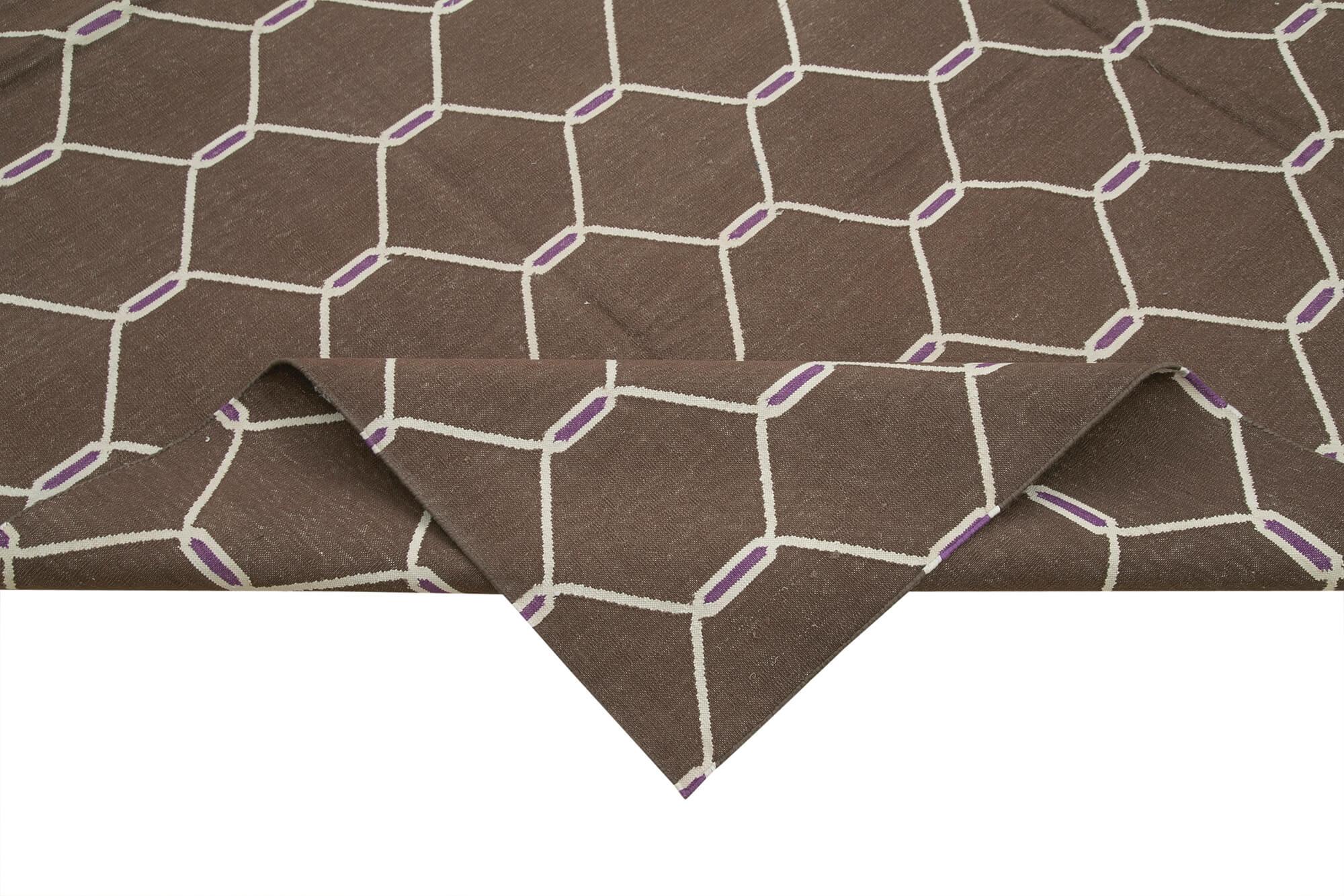 Geometric Duri Kahverengi Geometrik Pamuk Yün El Dokuma Halısı 250x296 Agacan