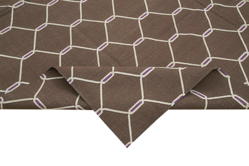 Geometric Duri Kahverengi Geometrik Pamuk Yün El Dokuma Halısı 250x296 Agacan