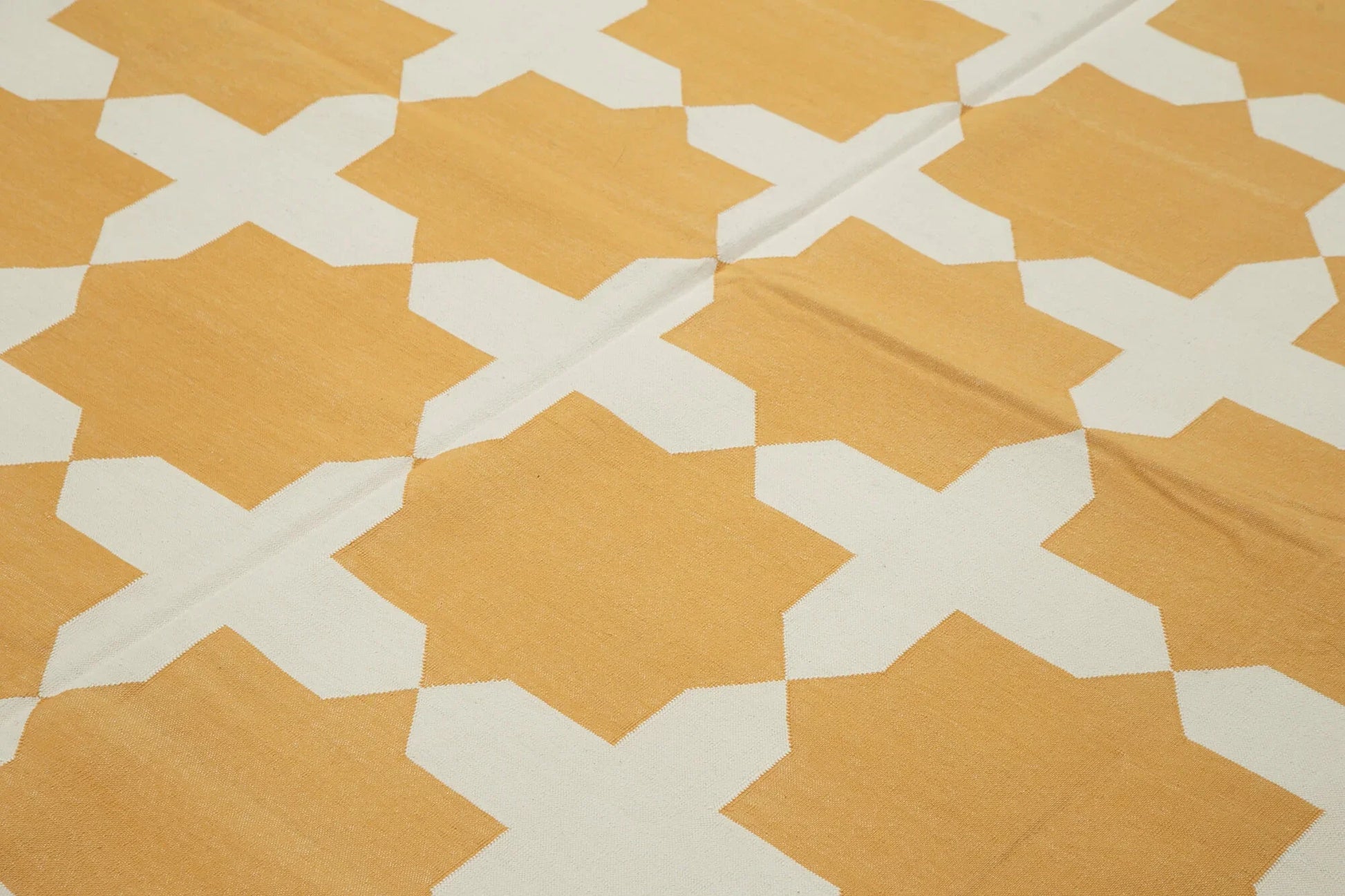 Geometric Duri Sarı Geometrik Pamuk Yün El Dokuma Halısı 240x292 Agacan