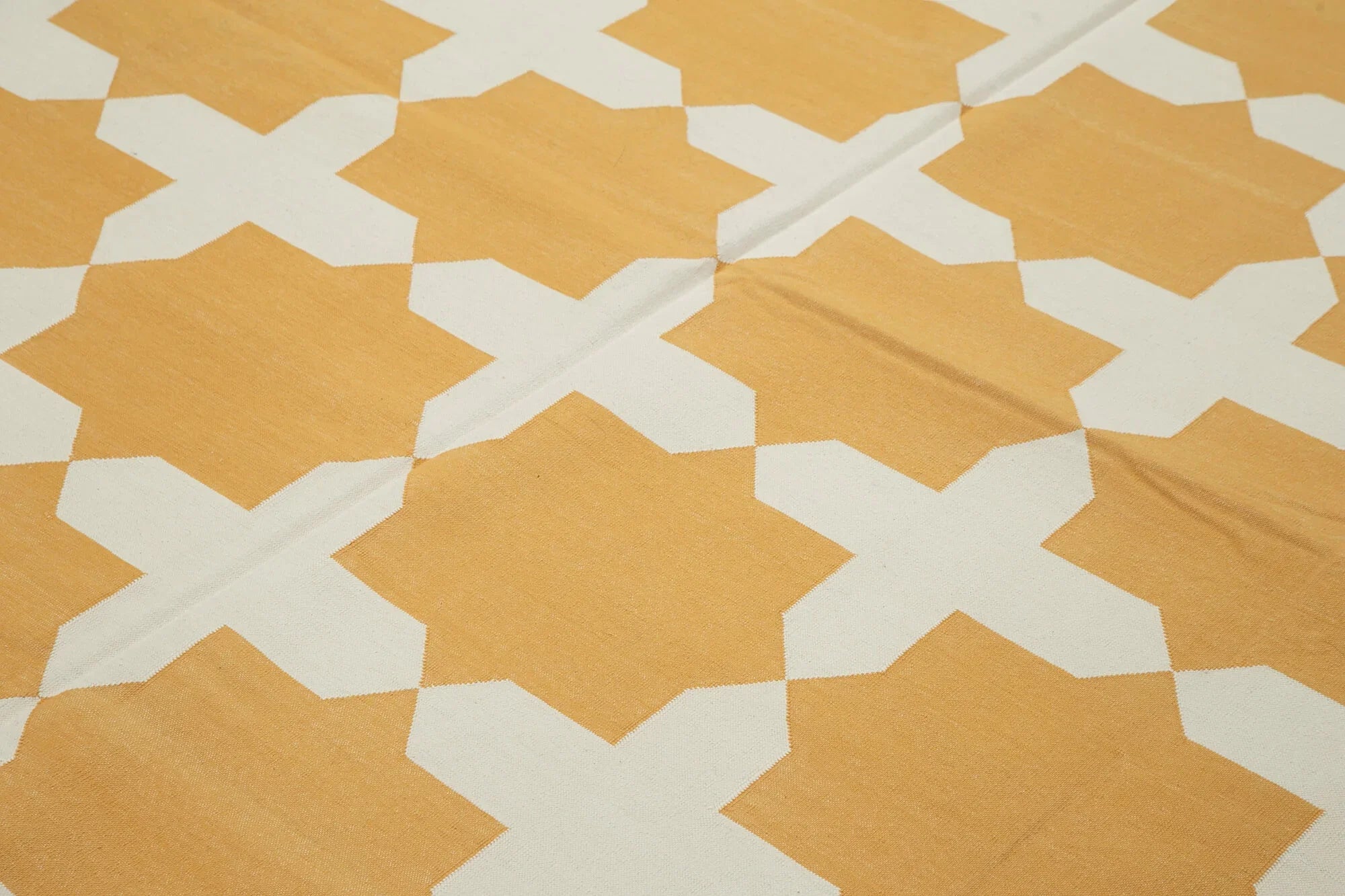 Geometric Duri Sarı Geometrik Pamuk Yün El Dokuma Halısı 240x292 Agacan