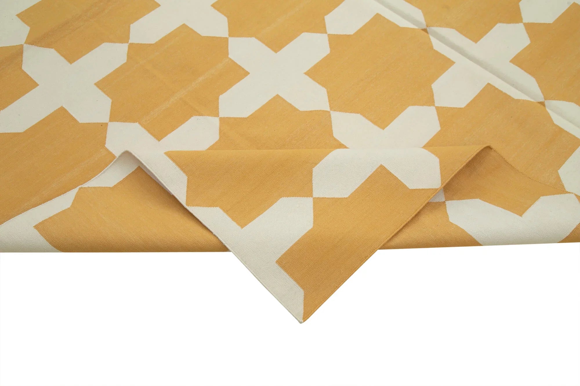 Geometric Duri Sarı Geometrik Pamuk Yün El Dokuma Halısı 240x292 Agacan