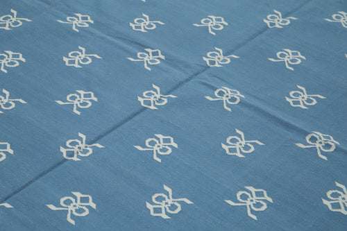 Geometric Duri Mavi Geometrik Pamuk Yün El Dokuma Halısı 247x300 Agacan