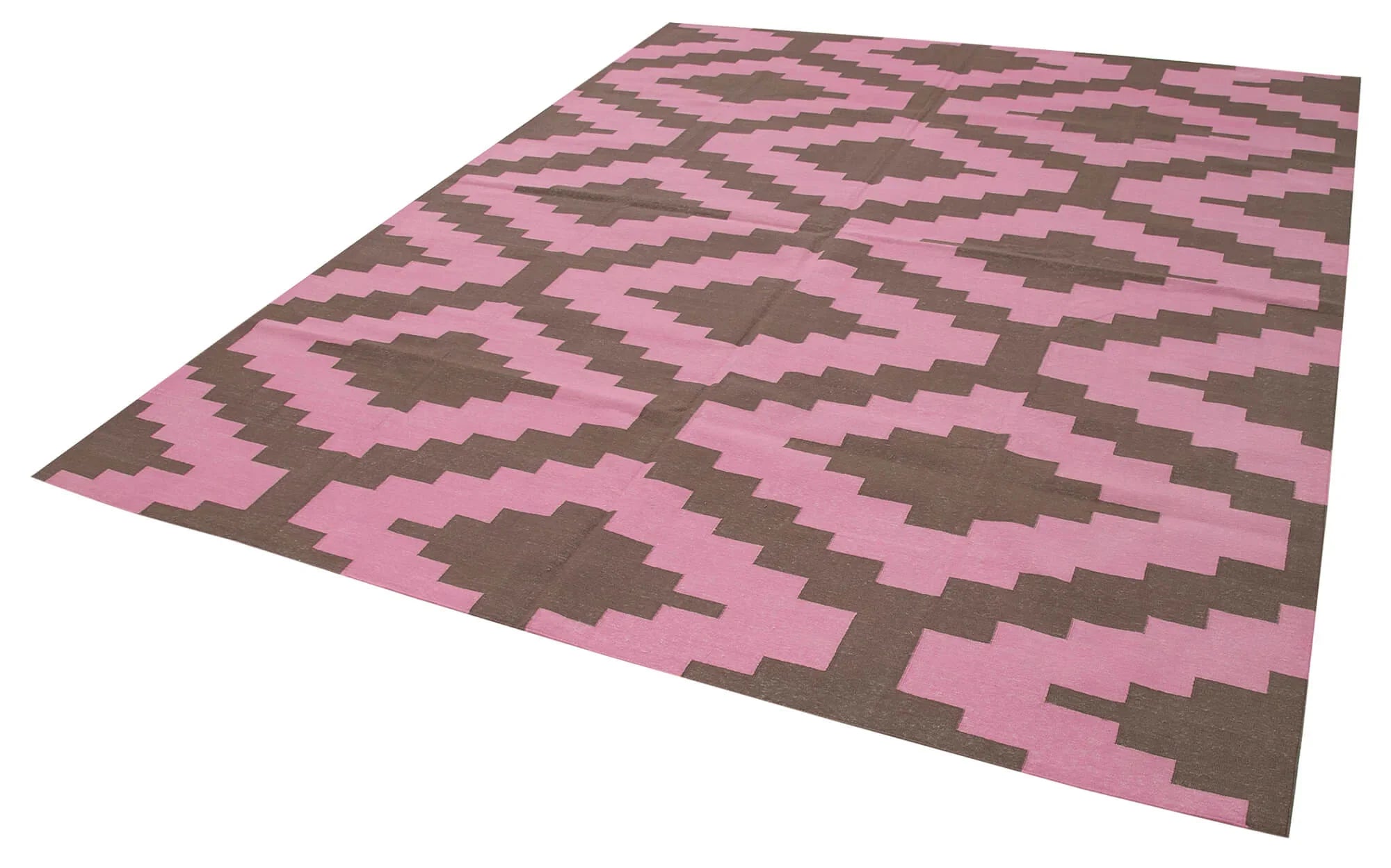 Geometric Duri Pembe Geometrik Pamuk Yün El Dokuma Halısı 245x300 Agacan