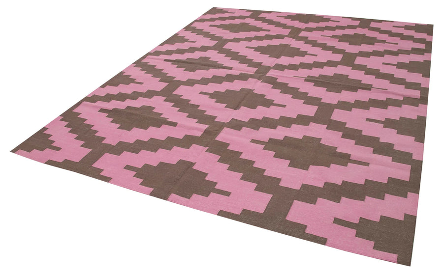 Geometric Duri Pembe Geometrik Pamuk Yün El Dokuma Halısı 245x300 Agacan