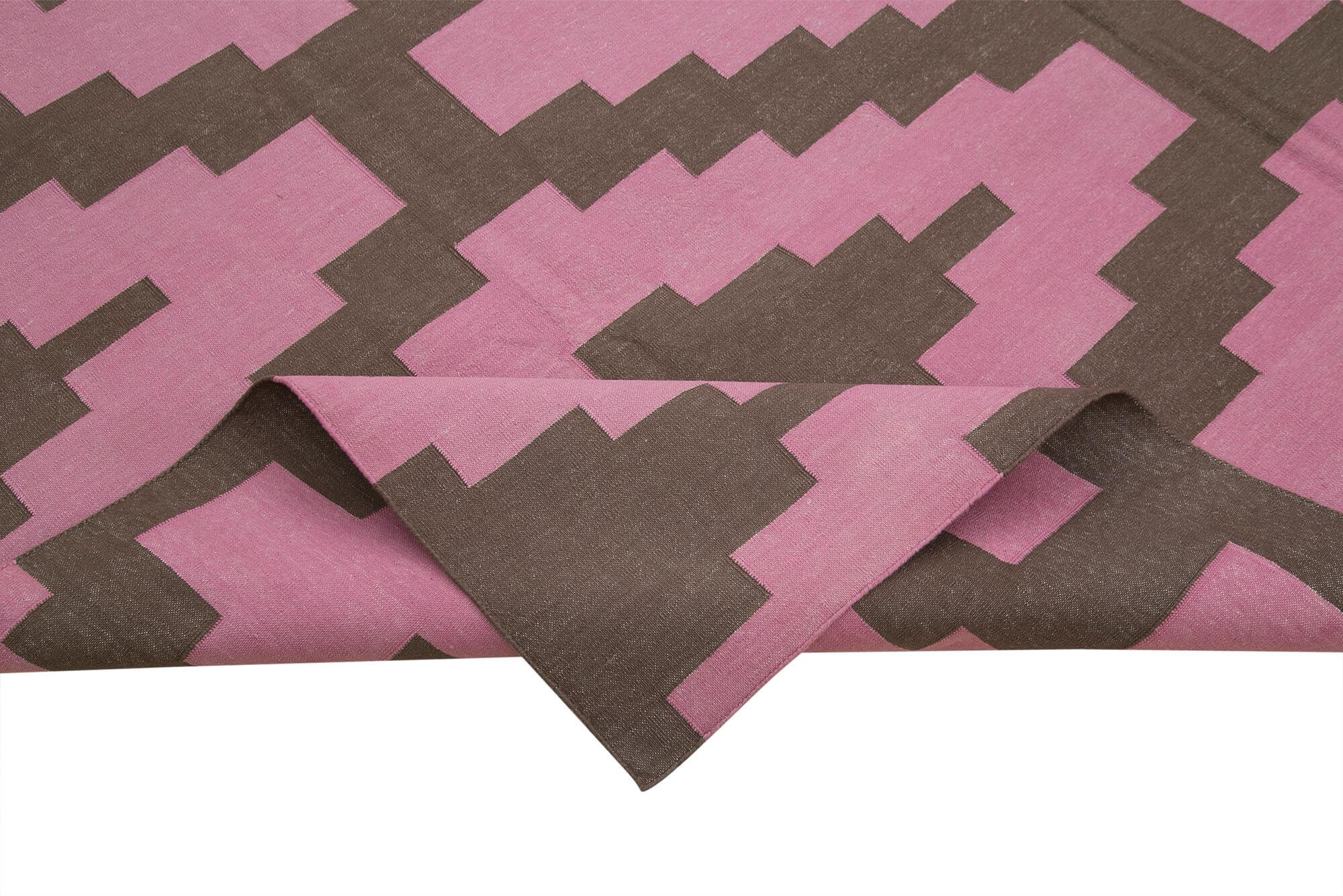 Geometric Duri Pembe Geometrik Pamuk Yün El Dokuma Halısı 245x300 Agacan