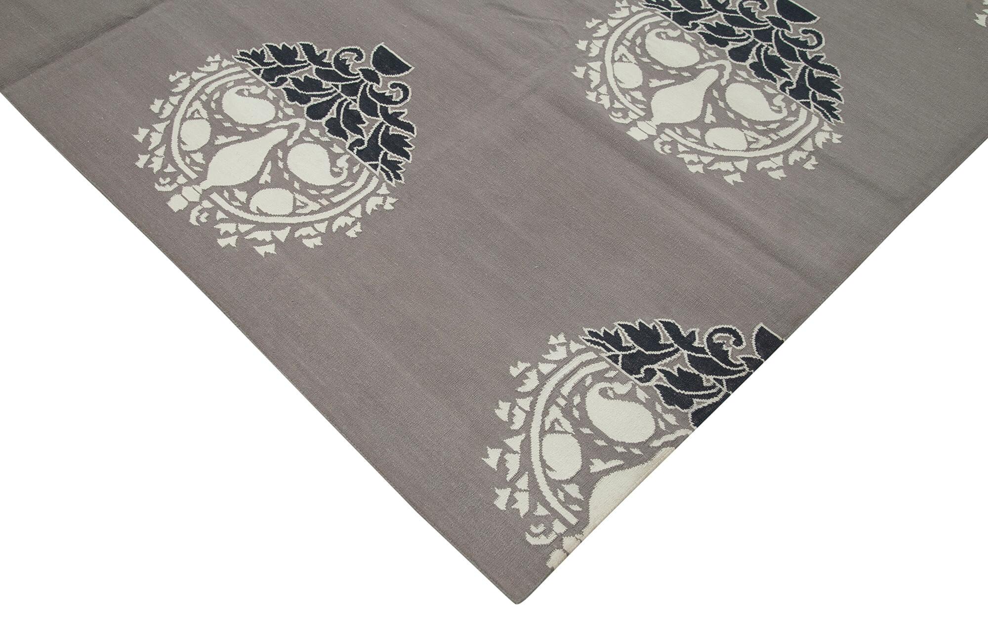 Geometric Duri Gri Geometrik Pamuk Yün El Dokuma Halısı 250x304 Agacan