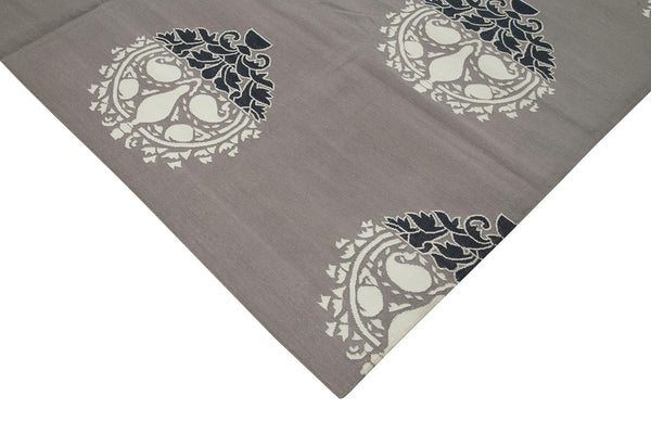 Geometric Duri Gri Geometrik Pamuk Yün El Dokuma Halısı 250x304 Agacan