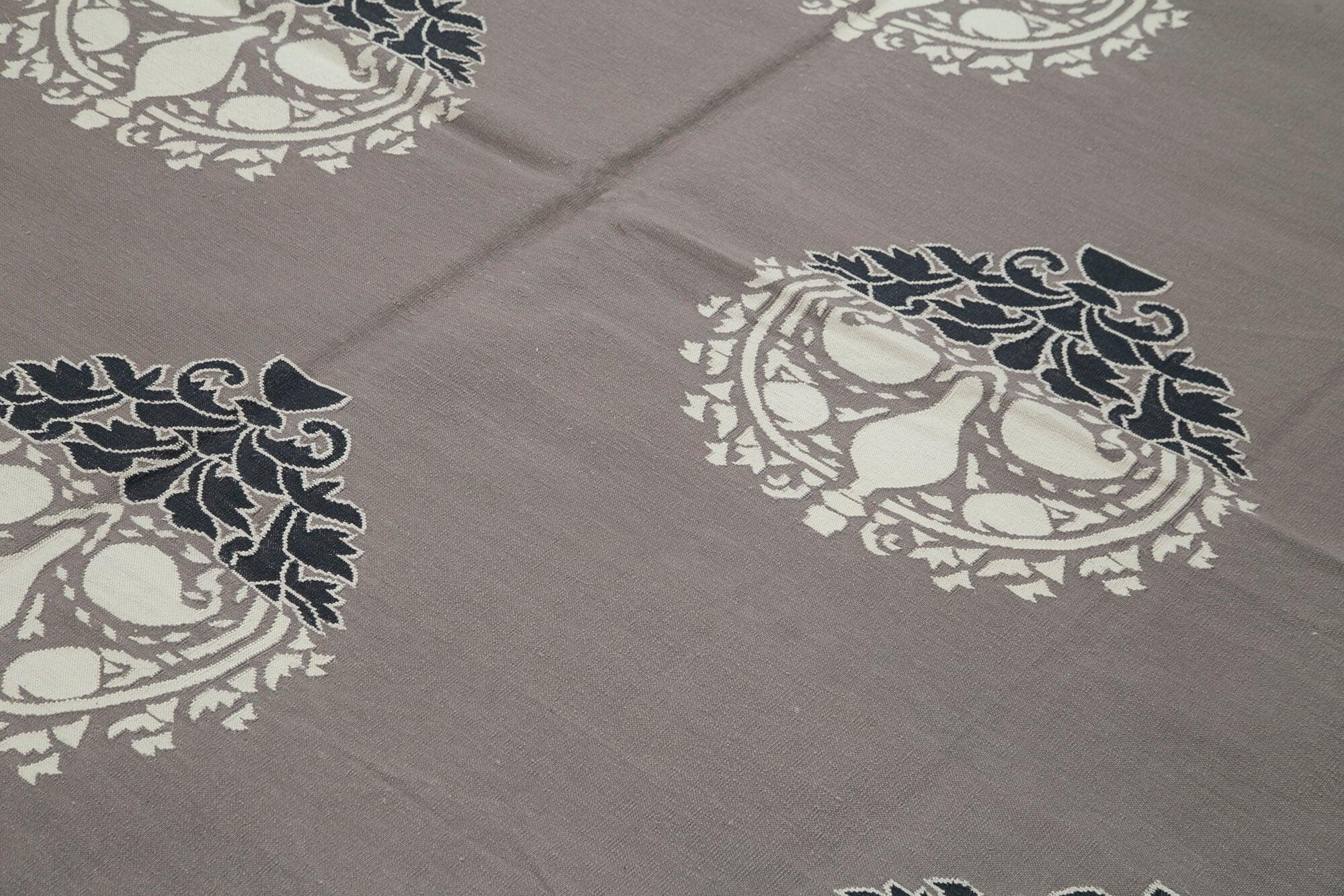 Geometric Duri Gri Geometrik Pamuk Yün El Dokuma Halısı 250x304 Agacan