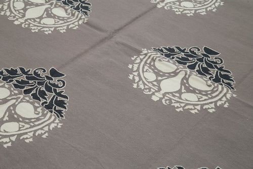 Geometric Duri Gri Geometrik Pamuk Yün El Dokuma Halısı 250x304 Agacan