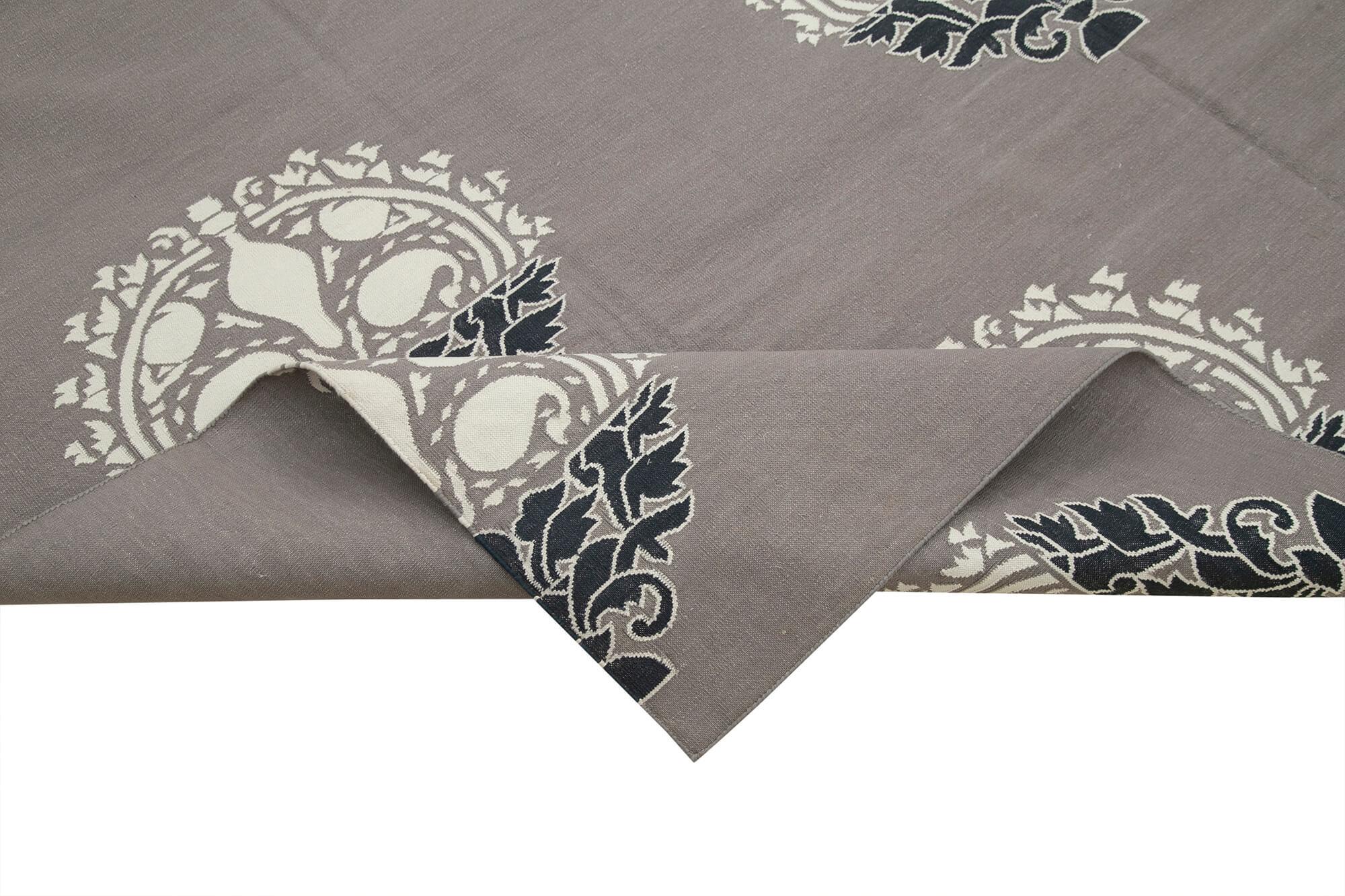 Geometric Duri Gri Geometrik Pamuk Yün El Dokuma Halısı 250x304 Agacan