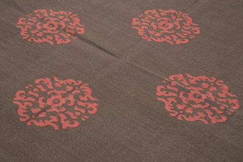 Geometric Duri Kahverengi Geometrik Pamuk Yün El Dokuma Halısı 246x300 Agacan