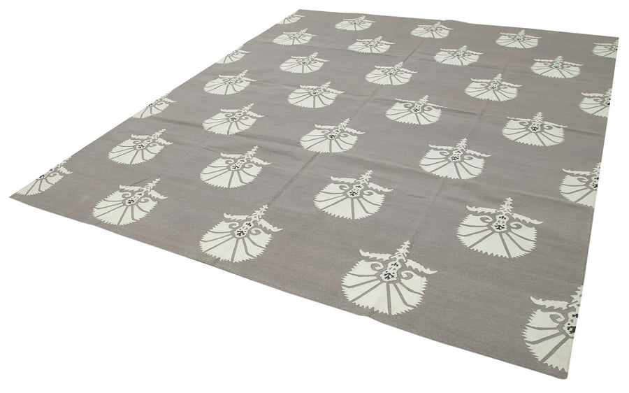 Geometric Duri Gri Geometrik Pamuk Yün El Dokuma Halısı 250x297 Agacan